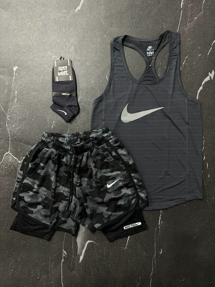 پکیج کد S545 شامل رکابی+ شلوارک کشاله دار + جوراب با تم نوک مدادی