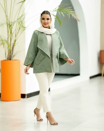 ژاکارد یقه آمریکایی آستین برگردون