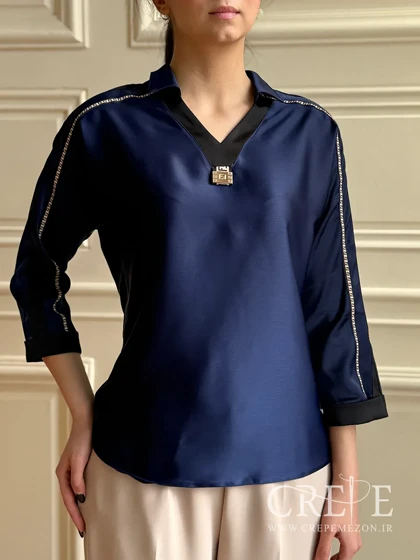 شومیز یقه ترکیبی فندی