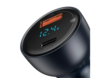 شارژر فندکی فست شارژ ماشین 65 وات دو پورت طرح شفاف بیسوس VCKX65C