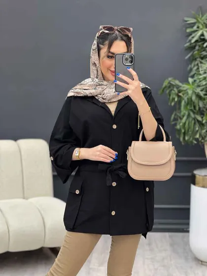 مانتو لینن آستین پاگن سر جیب دکمه