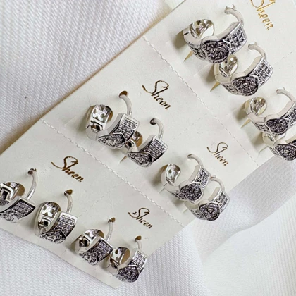 گوشواره برند شین مدل «قلب کریستالی» | آبکاری رادیوم با جلای طلا سفید