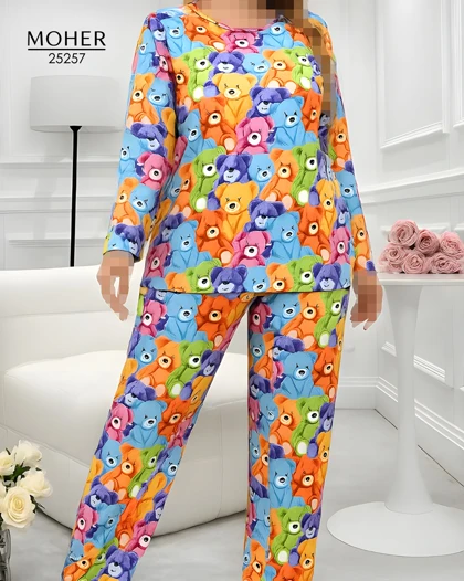 ست بلوز و شلوار راحتی سایز بزرگ طرح خرس رنگی