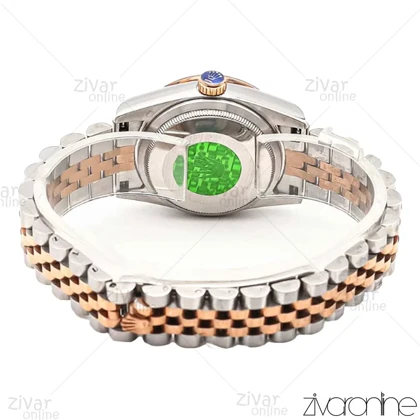 ساعت رولکس دیت جاست زنانه صفحه قهوه ای ایندکس یونانی دور نگین 106299