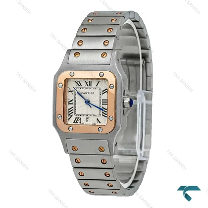 ساعت کارتیه دسانتوس زنانه دو رنگ رزگلد صفحه مدیوم Cartier-8751-M-L