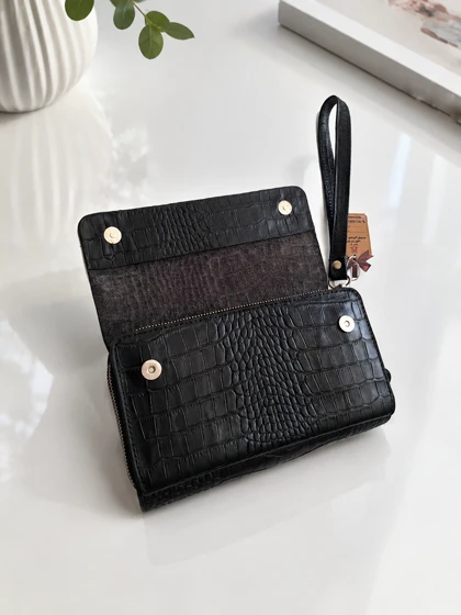 کیف دستی زیپ‌دار چرم طبیعی