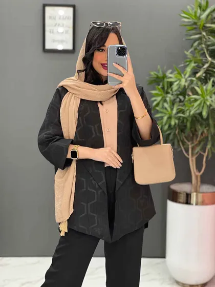 مانتو ژاکارد کتی آستین دوبل