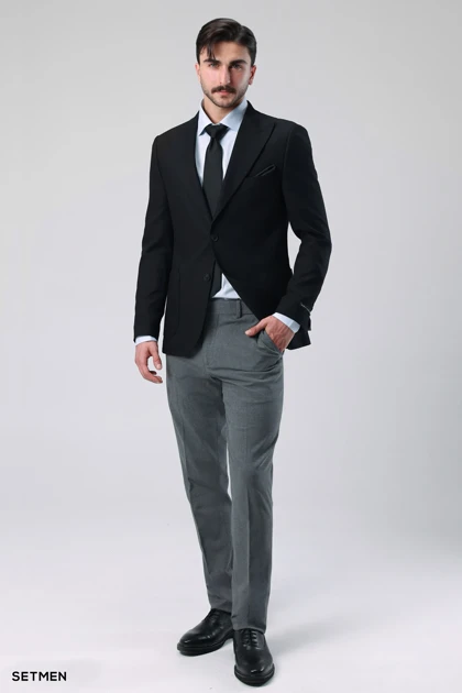 کت تک مردانه نیم آستر دو دکمه یقه ایتالیایی