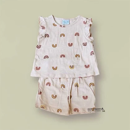 تیشرت و شلوارک نوزادی دخترانه طرح رنگین کمان