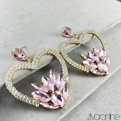 گوشواره مجلسی مدل قلب نگین صورتی 20352