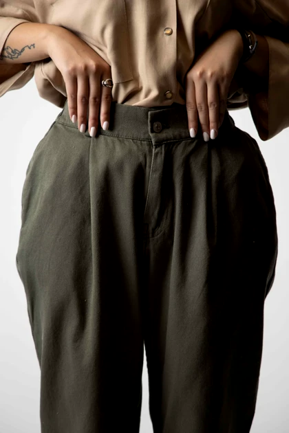 شلوار کتان پیلی دار پشت کش زنانه