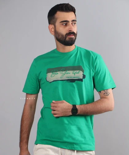 تیشرت قرمز طرح دار مردانه 1191