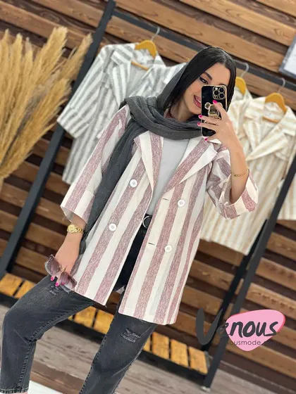 مانتو لینن راه راه چهار دکمه