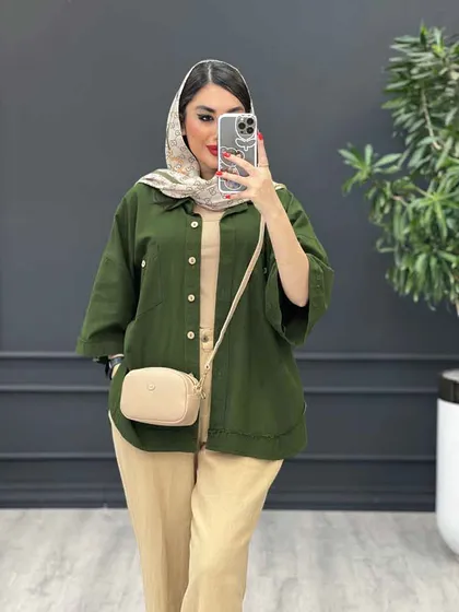 مانتو شومیزی ریش دار جیب دکمه