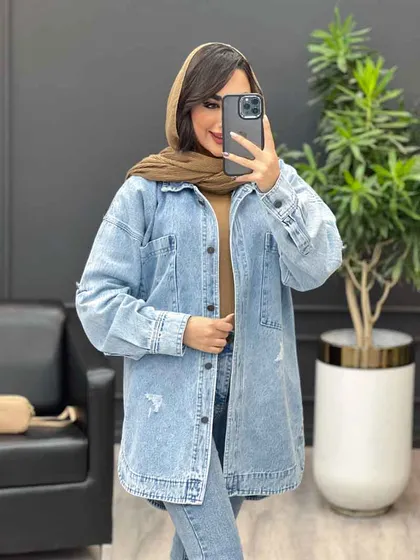 مانتو جین جلو دکمه آستین پاگن