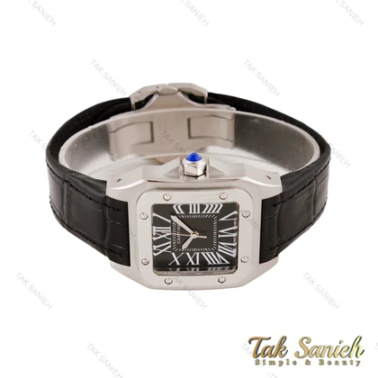 ساعت کارتیر سانتوس 100 زنانه سیلور مشکی بند چرم Cartier-5594-L