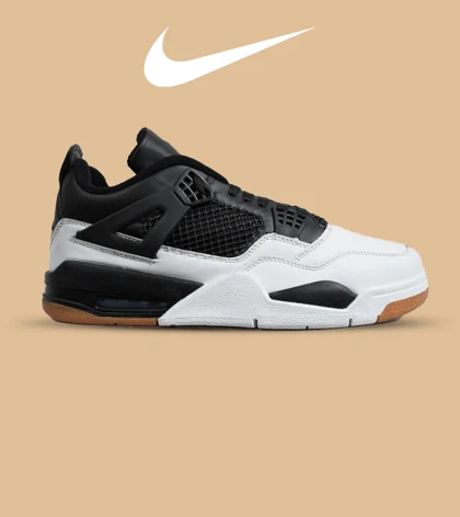 کتانی ساق‌دار زنانه و مردانه مشکی سفید Nike air jordan 4 مدل 6466