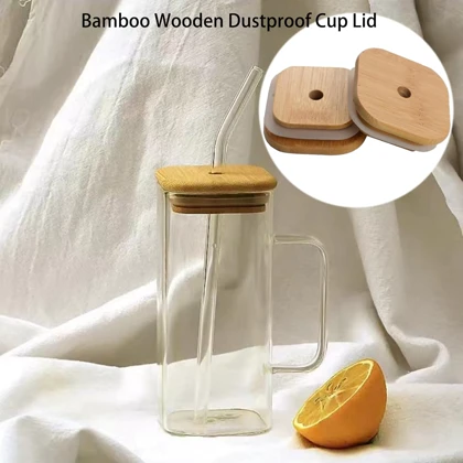 لیوان اسموتی درب چوبی دسته طلایی good morning