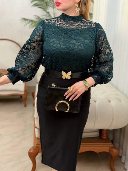 شومیز دانتل آستین پف 3722