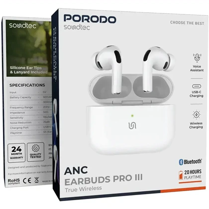 هندزفری بلوتوثی ساندتک پورودو porodo مدل PD8002WH نویزکنسلینگ ANC