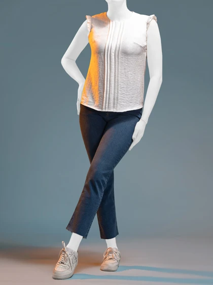 تاپ زنانه کتان کریستال یقه گرد پیلی دار کلاسیک هلسا