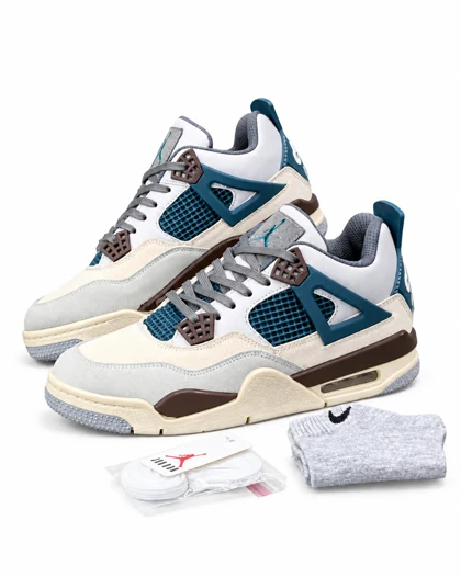 کفش کتانی مردانه مدل نایکی جرن فور کله غازی کرم Nike jordan 4