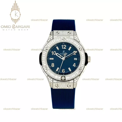 ساعت مچی اوبلو بند سرمه ای قاب سیلور فول نگین Hublot Classic Fusion