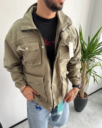 کت کتان مردانه چهار جیب ساده سبز پسته ای MECHANIC