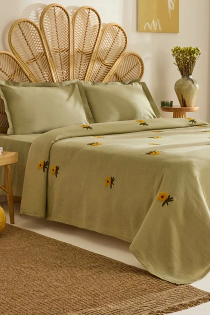 سرویس روتختی پیکه دو نفره Karaca Home مدل Sunflower پنبه‌ای - سبز