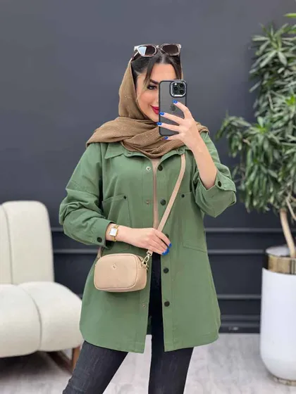 مانتو لینن دو جیب پایین هلال آلا