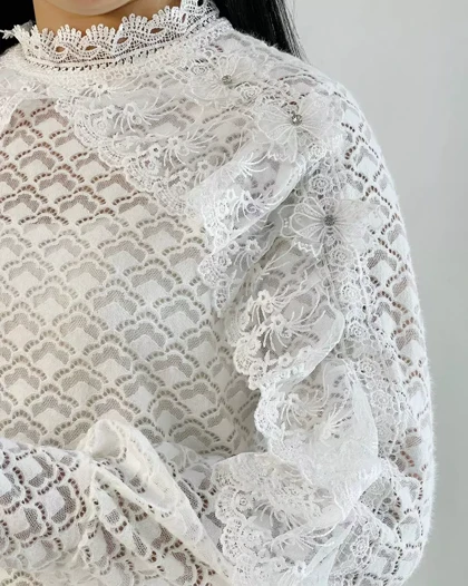 شومیز تمام گیپور آستین کارشده کد 5522