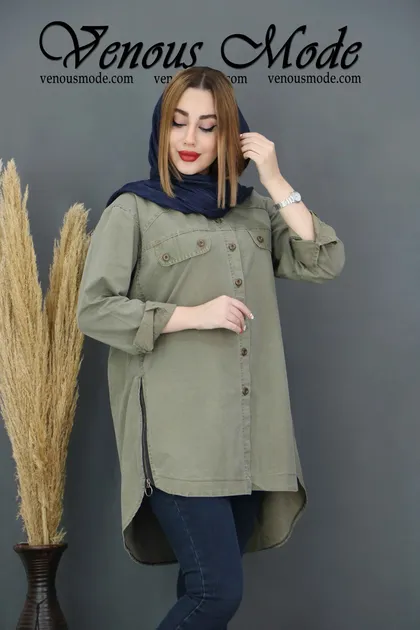 شومیز جین بغل زیپ رنگی