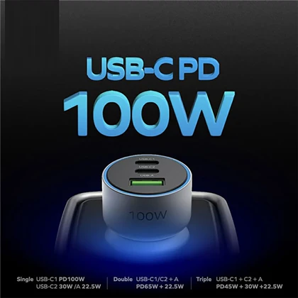 شارژر فندکی فست شارژ ماشین تایپ سی 100 وات مومکس UC17
