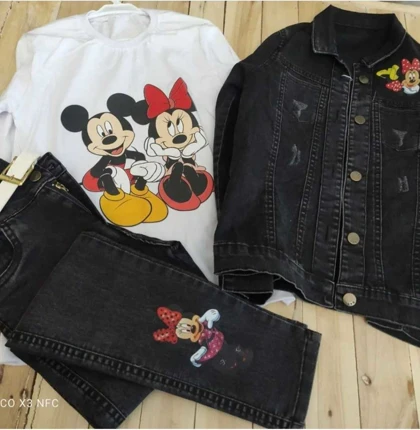 کت شلوار لی دخترانه شیک طرح میکی موز