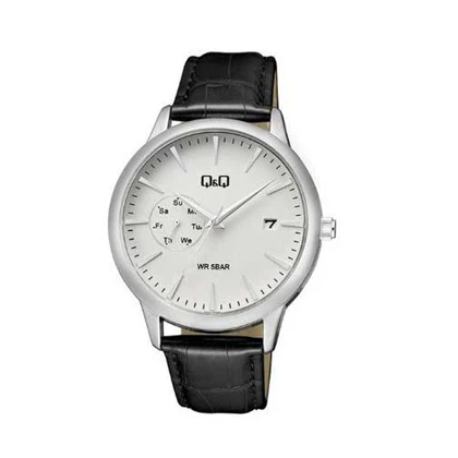 ساعت مردانه کیو اند کیو چرمی سیلور صفحه سفید QQ-5534-G