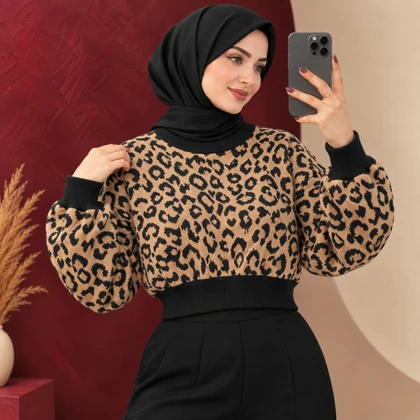 بلوز بافت کراپی پلنگی شانا کد 6067
