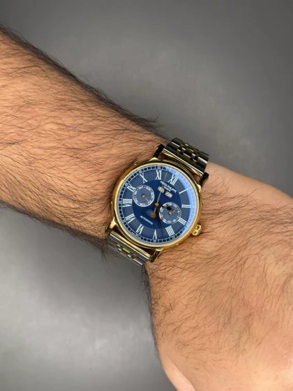 ساعت مچی پتک فیلیپ فول دیت سیلورطلایی صفحه آبی Patek Philippe