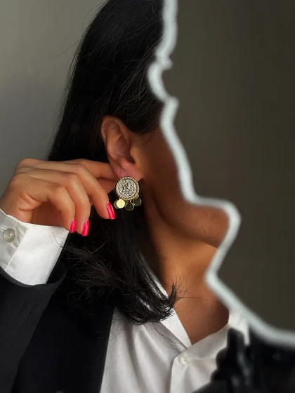 گوشواره سکه‌ای پولکی با آبکاری طلا و نقره