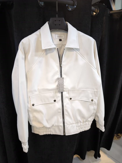 محصول لوکس*جکت چرم سفید مردانه مدل باکسی اولد مانی اورجینال دیلم