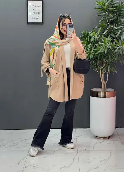 مانتو سرشونه بنددار جیب پرچی