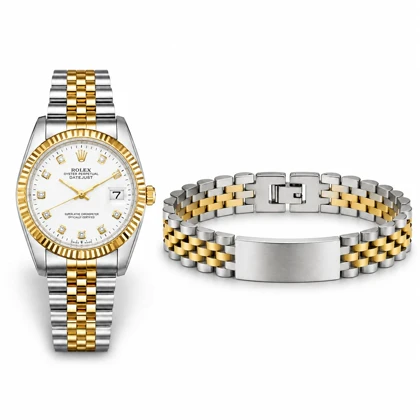 پکیج ساعت رولکس مردانه مدل Date Just-طلایی + دستبند Rolex مدل Date Just