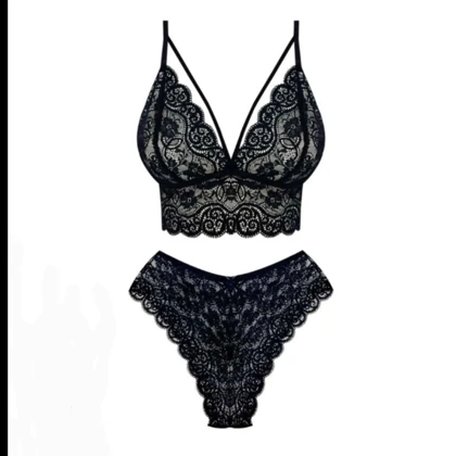 ست شورت و نیم‌تنه زنانه مدل گیپور فانتزی رنگ مشکی