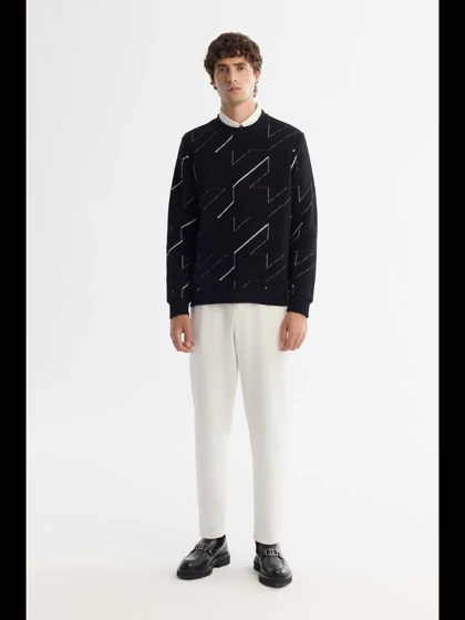 سویشرت یقه گرد طرح دار پارچه بیسکویتی / برند آووا ترکیه AVVA