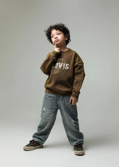 بلوز تک پسرانه رنگ قهوه ای طرح LEVIS کد 3805