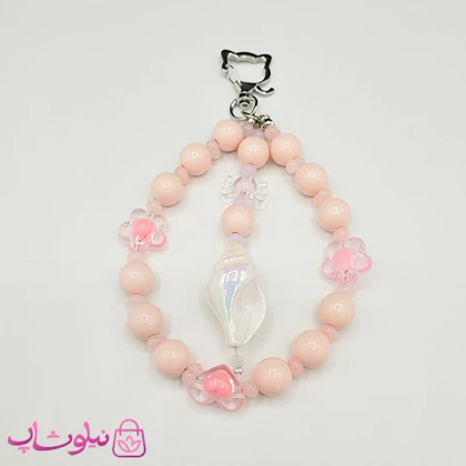 آویز کیف، گوشی، جاکلیدی دستساز برند N&SH رنگ صورتی با آویز صدف دریایی کد 190