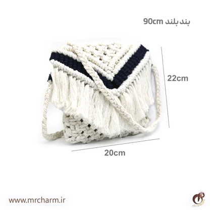 ست صندل و کیف دست بافت سفید سرمه ای mrc2416-01