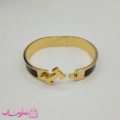 دستبند زنانه هرمس مشکی طلایی استیل قفل اورجینال کد 680