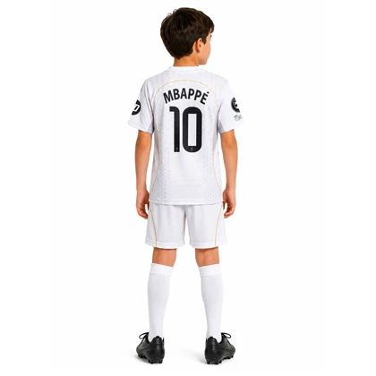 کیت فوتبالی بچگانه کیلیان امباپه مدل Real Madrid-2025-26 سفید