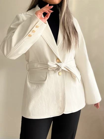 کت جین سفید آستردار پاییزه و زمستانه زنانه _ سایزبندی