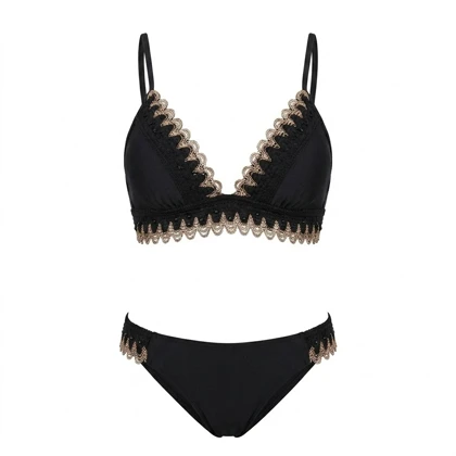 بیکینی Cupshe مدل Black Plunging Lace-Up
